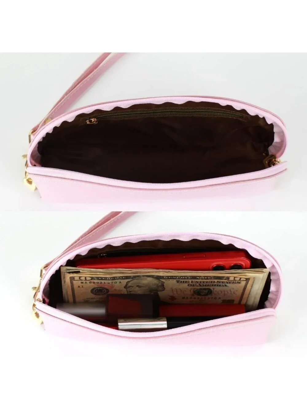 Trendy Pink Patent Leather Makeup Pouch | Cosmetic Bag & Clutch Wristlet